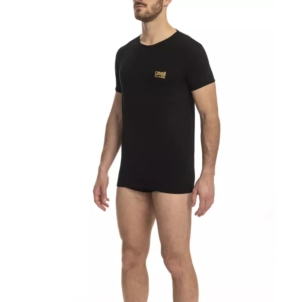 Cavalli Class Black Cotton Men T-Shirt