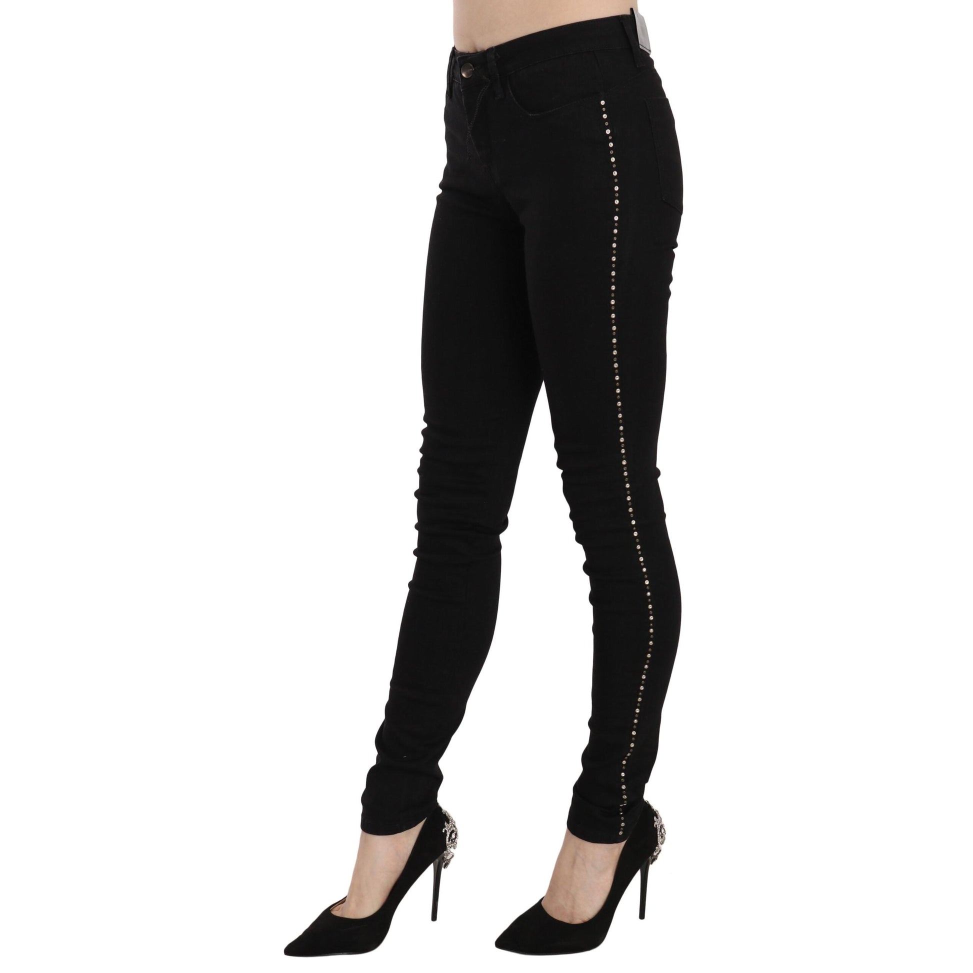 Costume National Black Embellished Mid Waist Skinny Denim Jeans