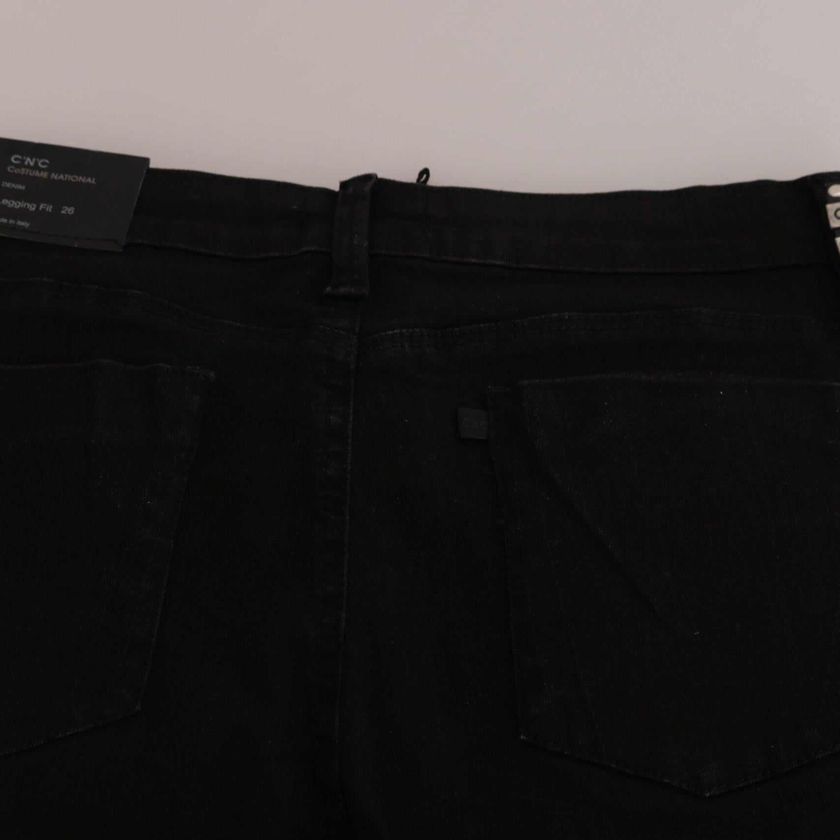 Costume National Black Embellished Mid Waist Skinny Denim Jeans