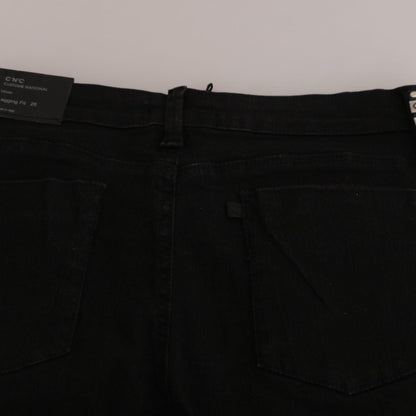 Costume National Black Embellished Mid Waist Skinny Denim Jeans