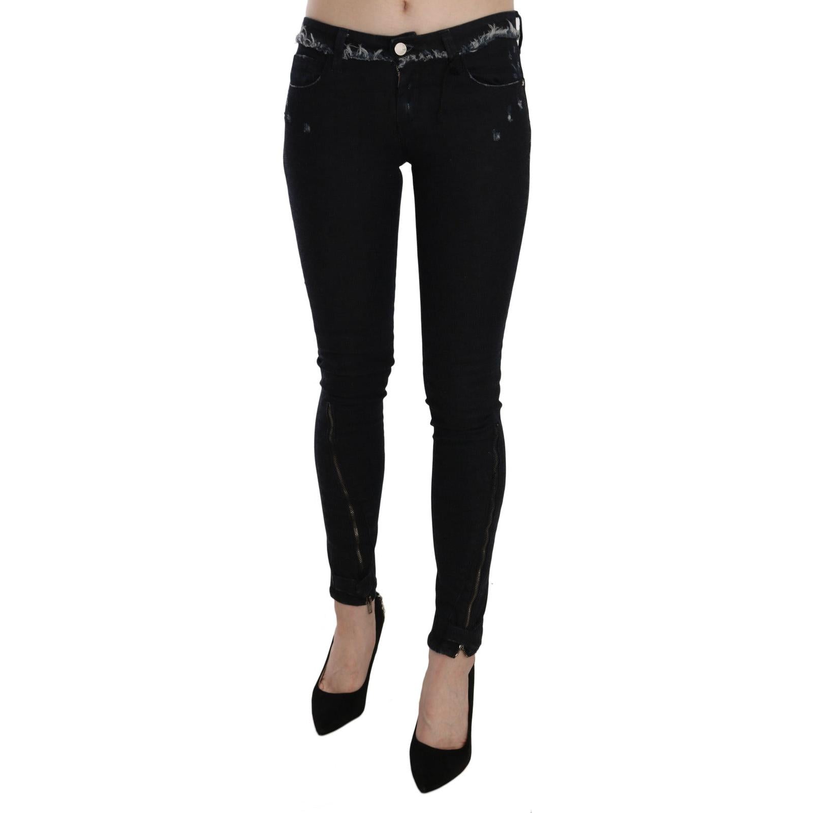 Costume National Black Low Waist Zipper Leg Skinny Denim Jeans