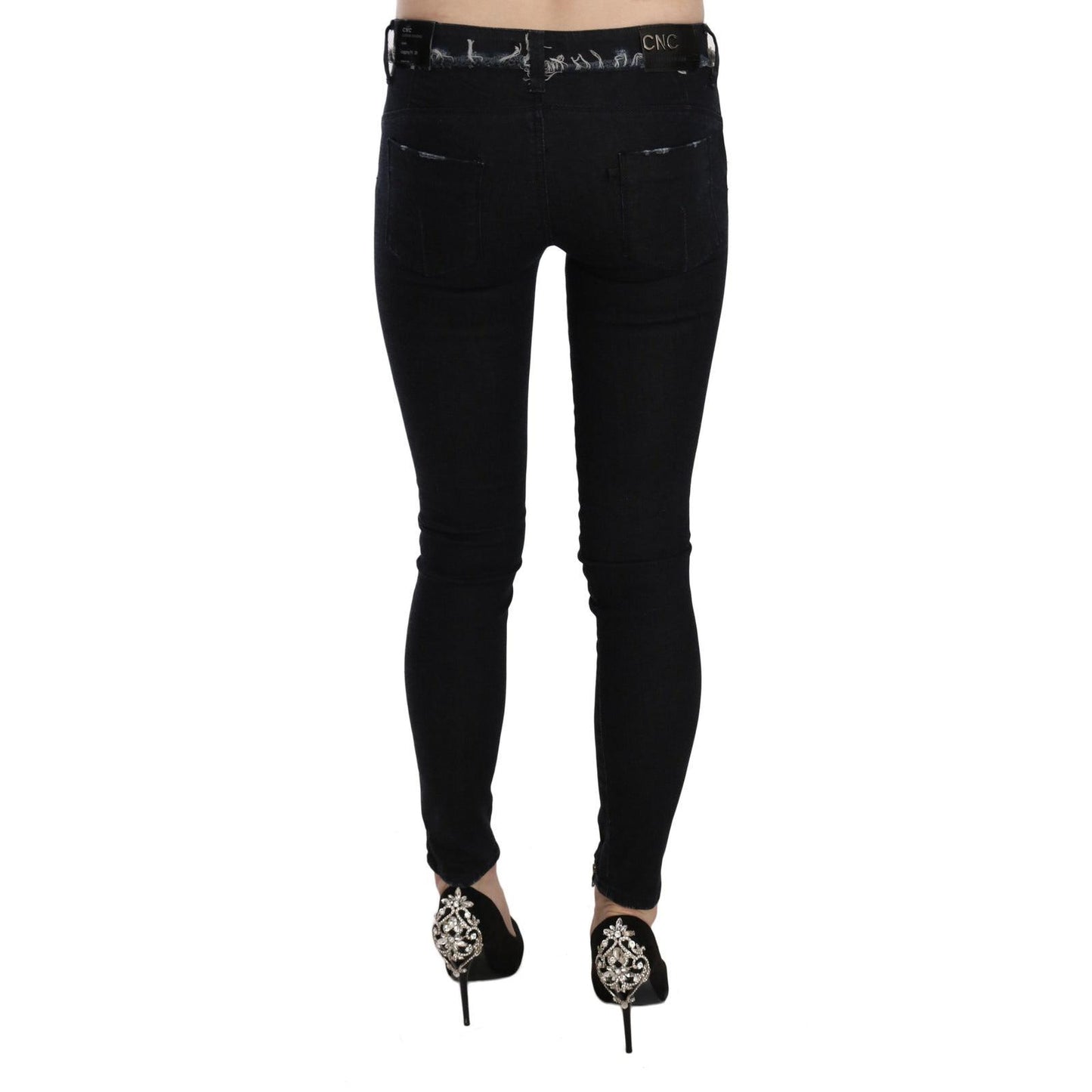 Costume National Black Low Waist Zipper Leg Skinny Denim Jeans