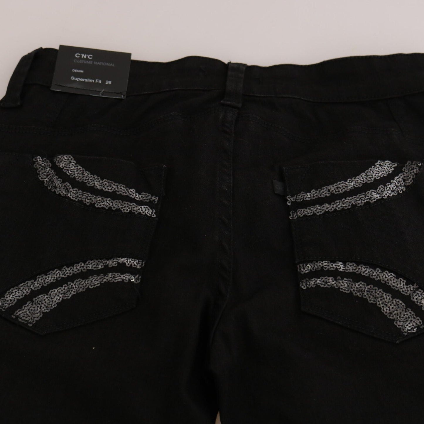 Costume National Black Sequined Mid Waist Slim Fit Denim Jeans