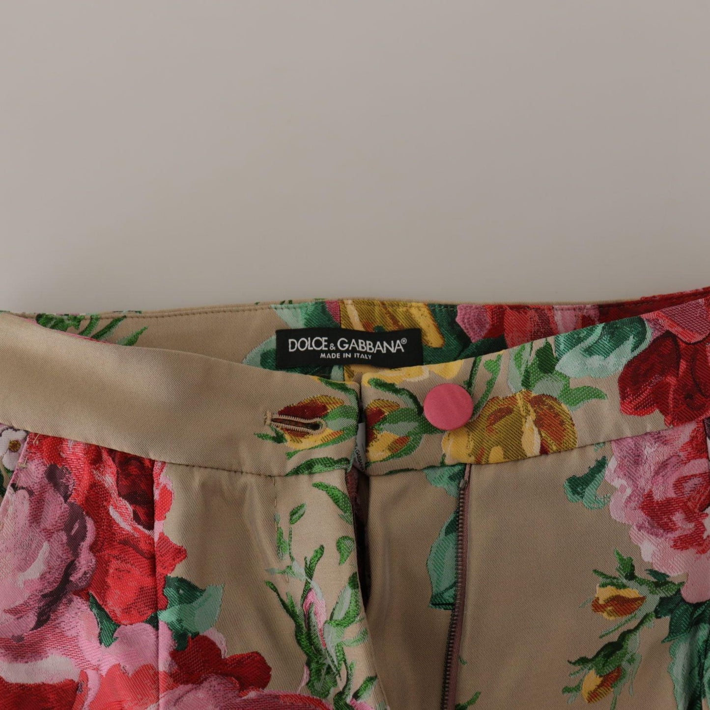 Dolce & Gabbana Beige Floral Dress Formal High Waist Pants