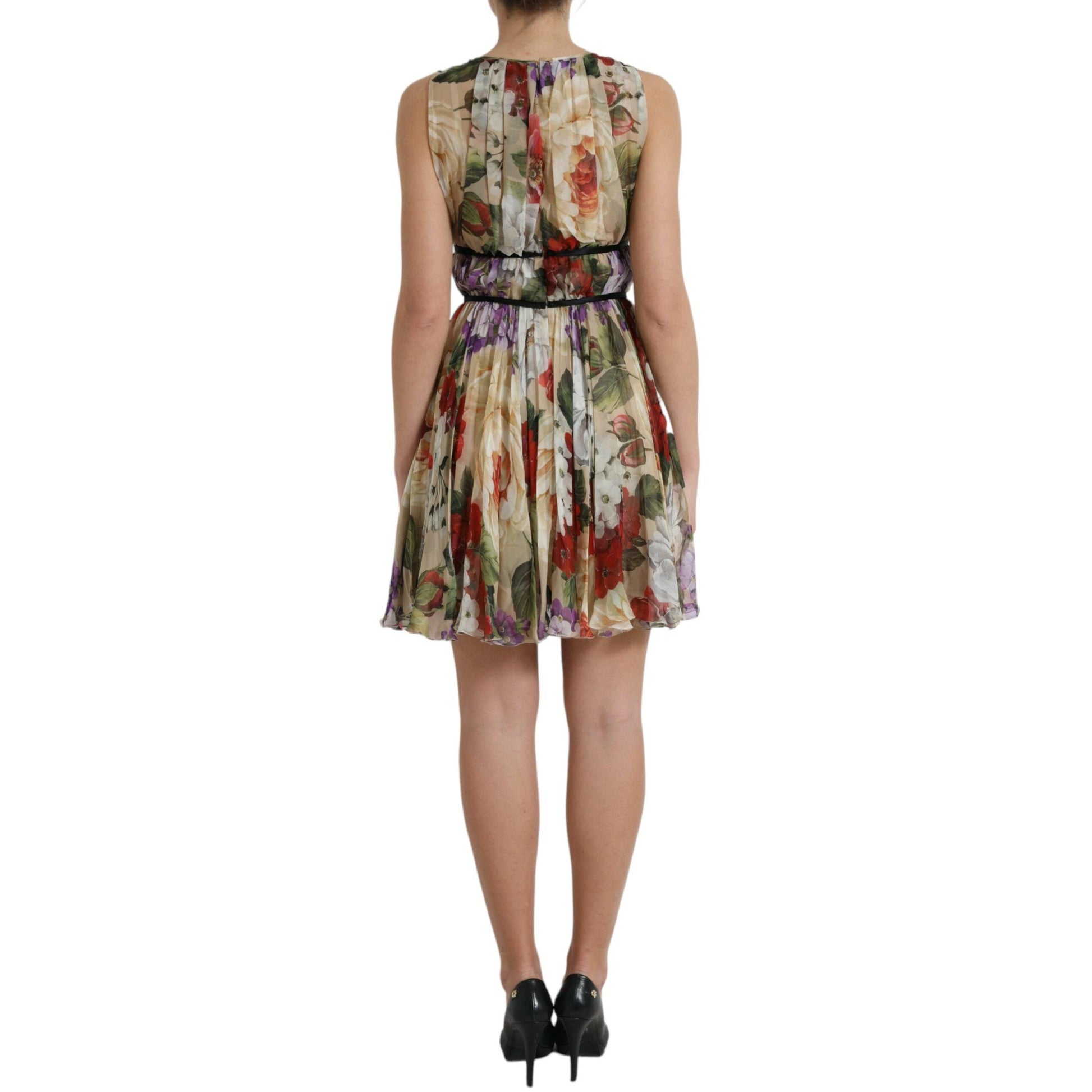 Dolce & Gabbana Beige Floral Sleeveless A-line Mini Dress