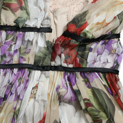 Dolce & Gabbana Beige Floral Sleeveless A-line Mini Dress