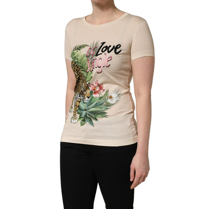 Dolce & Gabbana Beige Jungle Print Cotton Round Neck T-Shirt