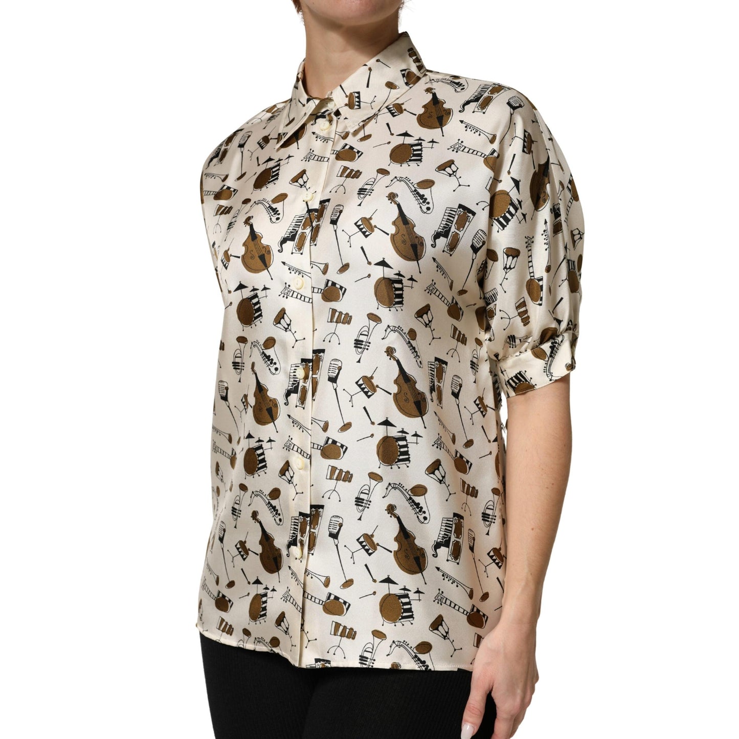 Dolce & Gabbana Beige Musical Instrument Print Short Sleeve Top