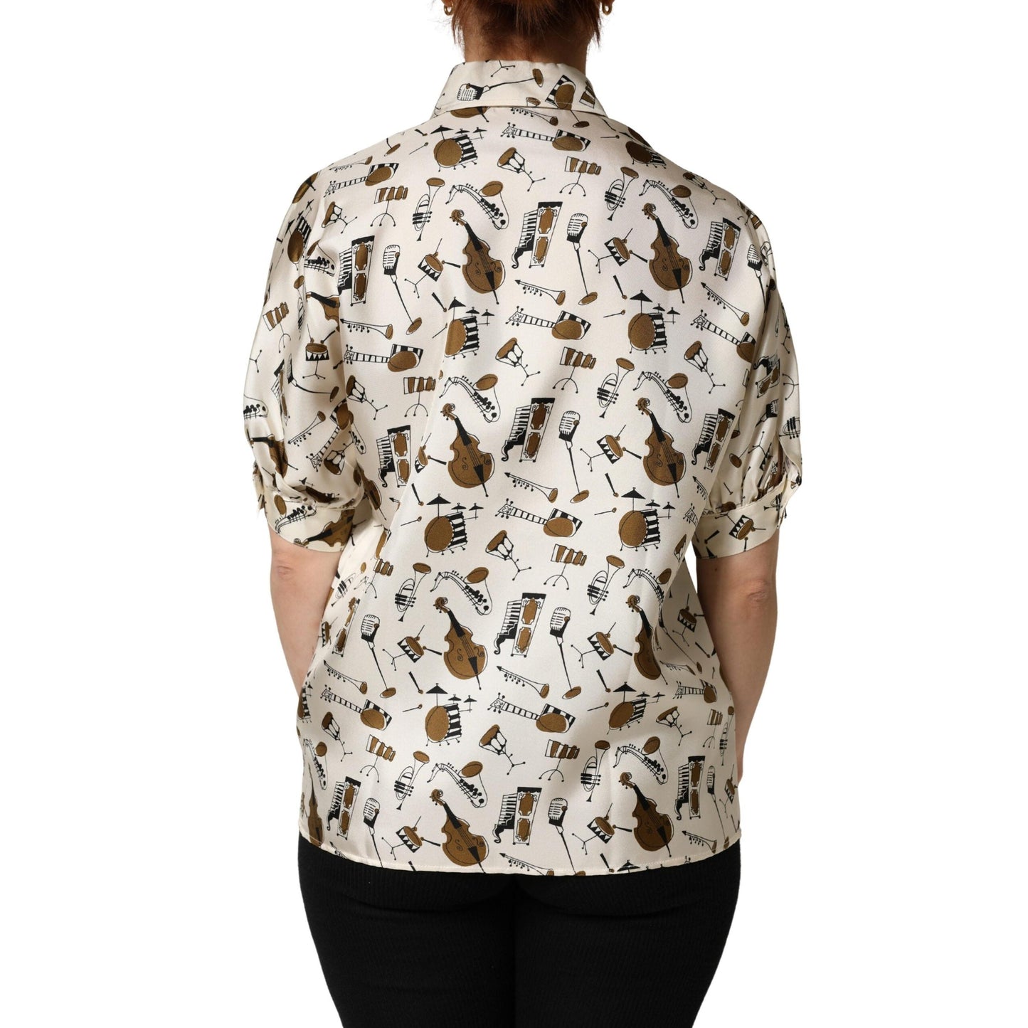 Dolce & Gabbana Beige Musical Instrument Print Short Sleeve Top