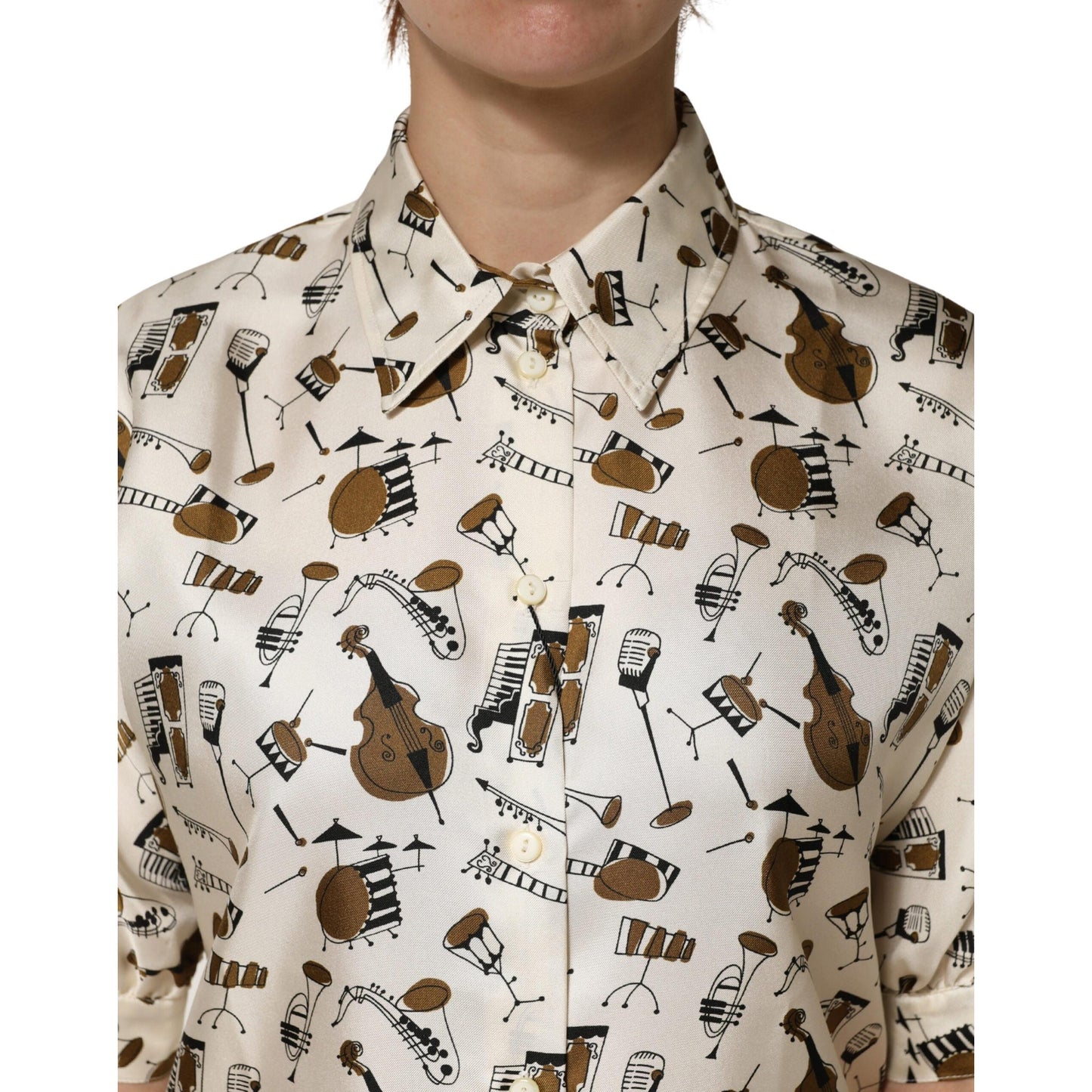 Dolce & Gabbana Beige Musical Instrument Print Short Sleeve Top