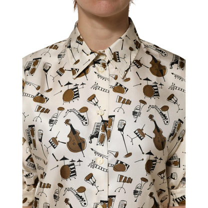 Dolce & Gabbana Beige Musical Instrument Print Short Sleeve Top