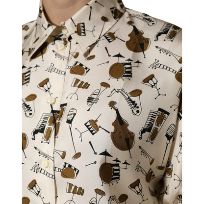Dolce & Gabbana Beige Musical Instrument Print Short Sleeve Top