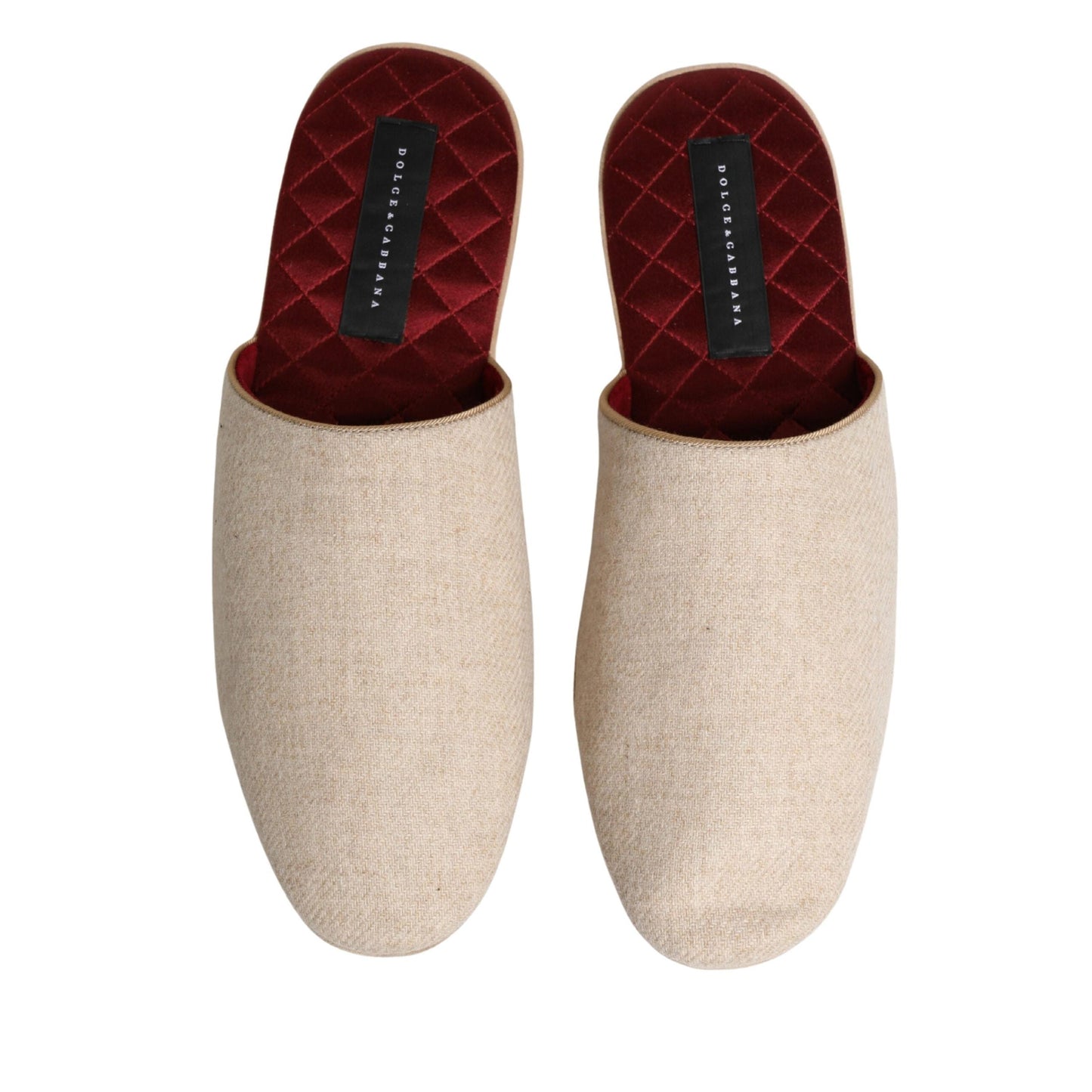 Dolce & Gabbana Beige Shetland Wool Red Quilted Slippers Shoes