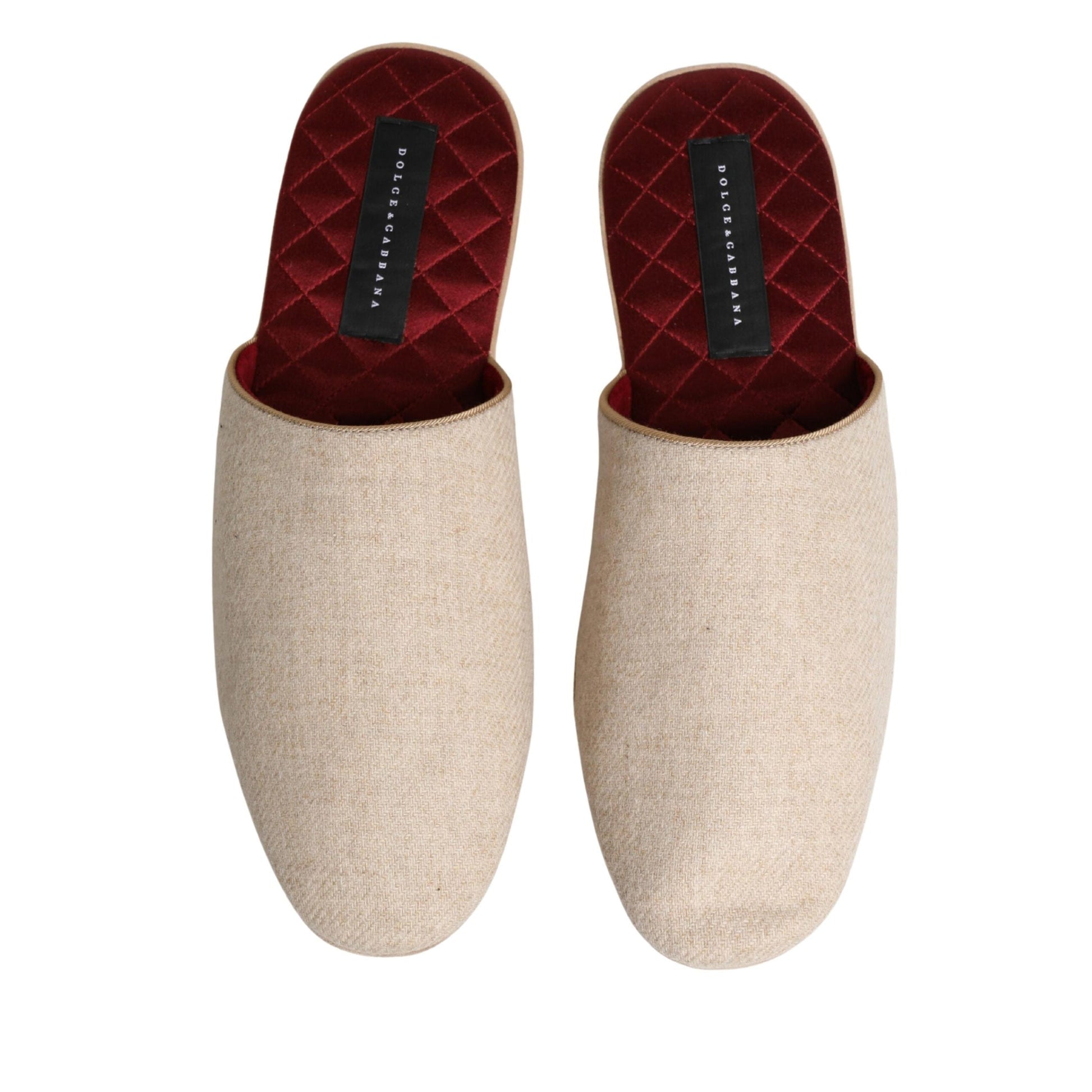 Dolce & Gabbana Beige Shetland Wool Red Quilted Slippers Shoes
