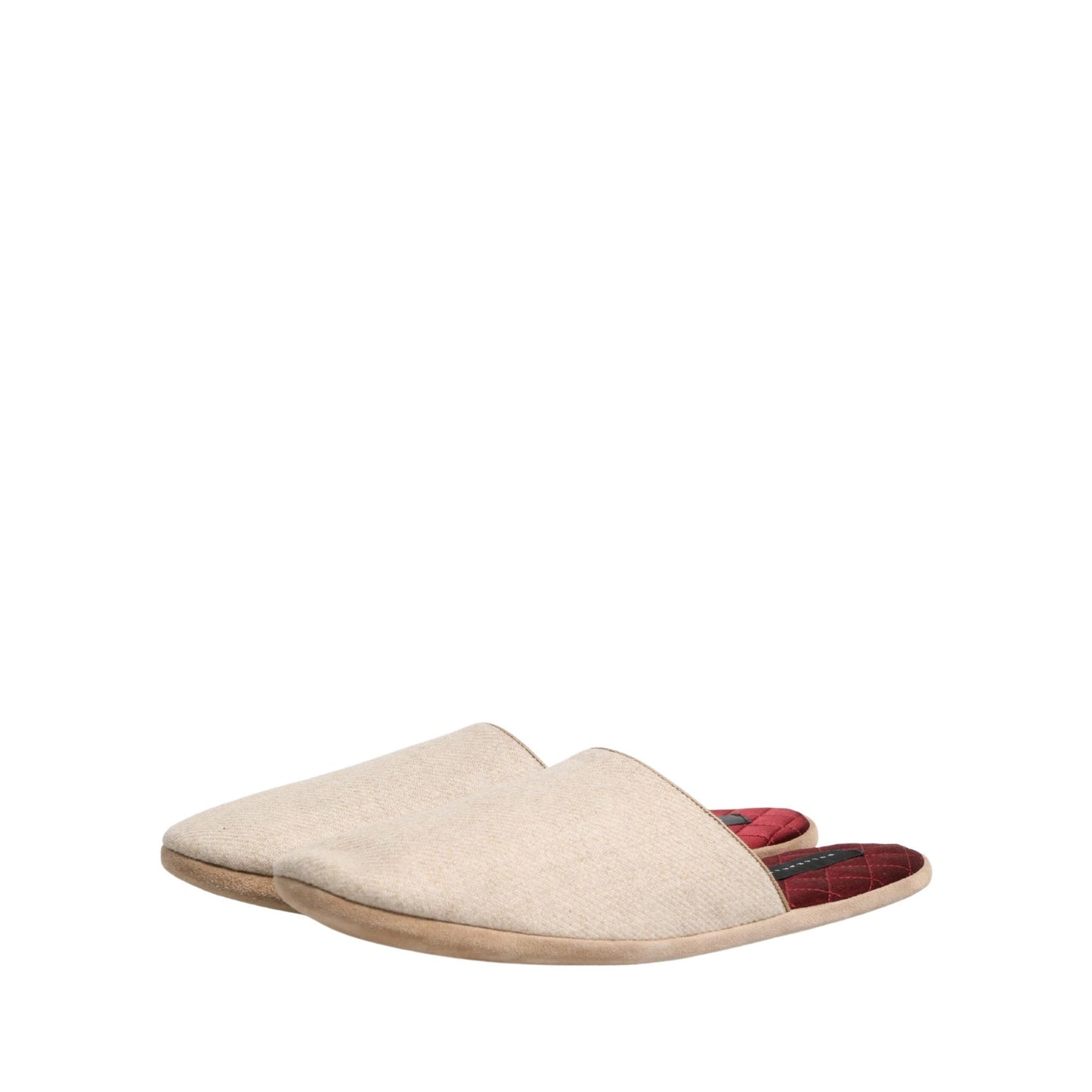 Dolce & Gabbana Beige Shetland Wool Red Quilted Slippers Shoes