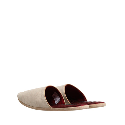 Dolce & Gabbana Beige Shetland Wool Red Quilted Slippers Shoes