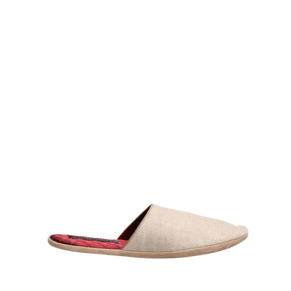 Dolce & Gabbana Beige Shetland Wool Red Quilted Slippers Shoes
