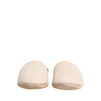 Dolce & Gabbana Beige Shetland Wool Red Quilted Slippers Shoes