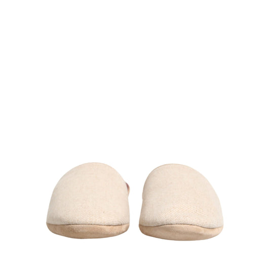 Dolce & Gabbana Beige Shetland Wool Red Quilted Slippers Shoes