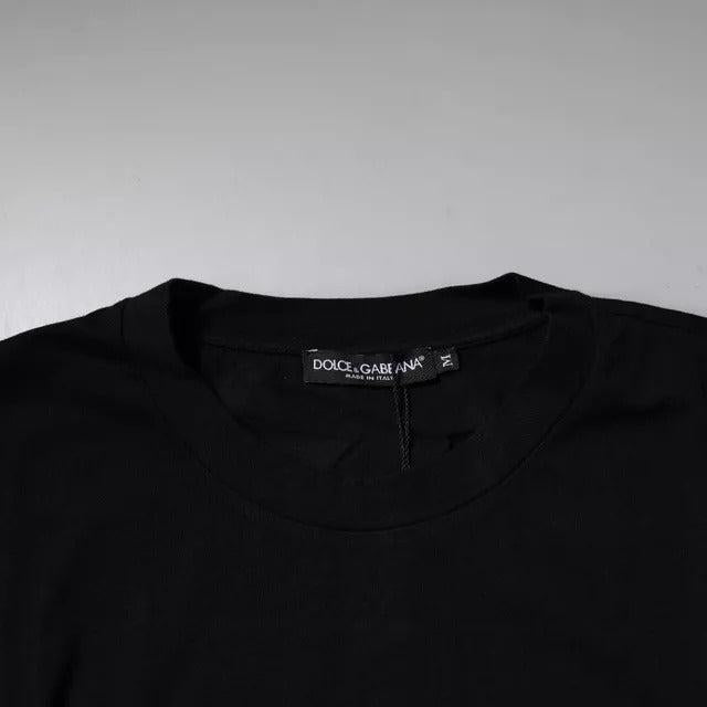 Dolce & Gabbana Black Amore Leopard Cotton Crew Neck T-shirt