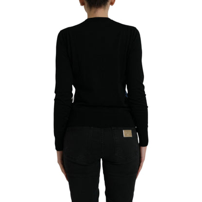 Dolce & Gabbana Black Bird Wool Long Sleeve Cardigan Sweater