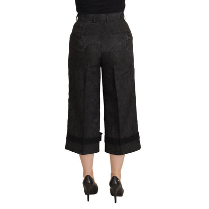 Dolce & Gabbana Black Brocade Cropped High Waist Pants