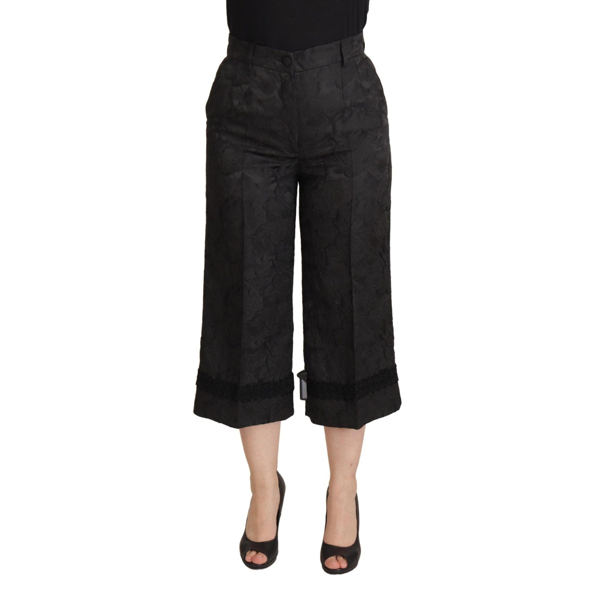 Dolce & Gabbana Black Brocade Cropped High Waist Pants