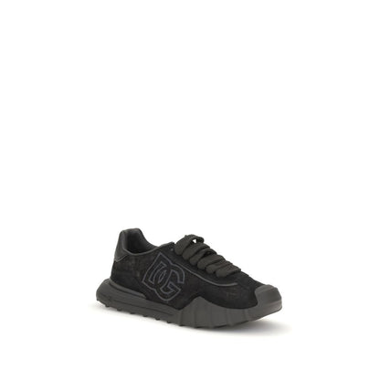 Dolce & Gabbana Black Calf Leather Bos Taurus Chunky Sneakers