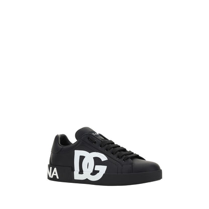 Dolce & Gabbana Black Calf Leather Bos Taurus Sneakers
