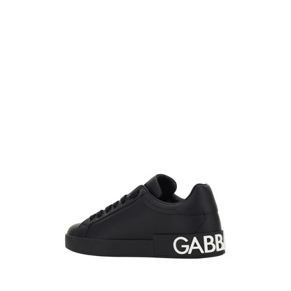 Dolce & Gabbana Black Calf Leather Bos Taurus Sneakers