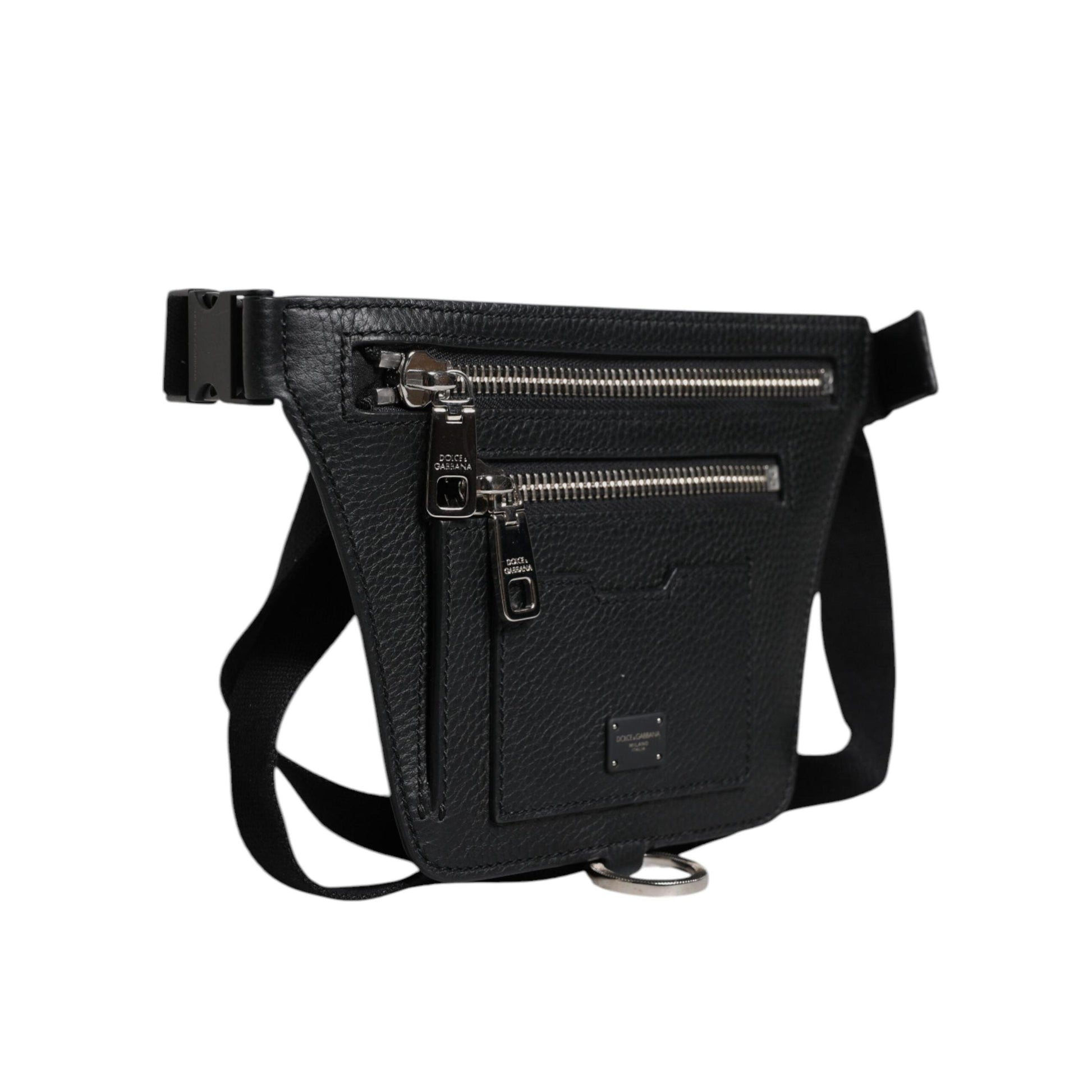 Dolce & Gabbana Black Calfskin Logo Plaque Belt Waist Men Fanny Pack Bag