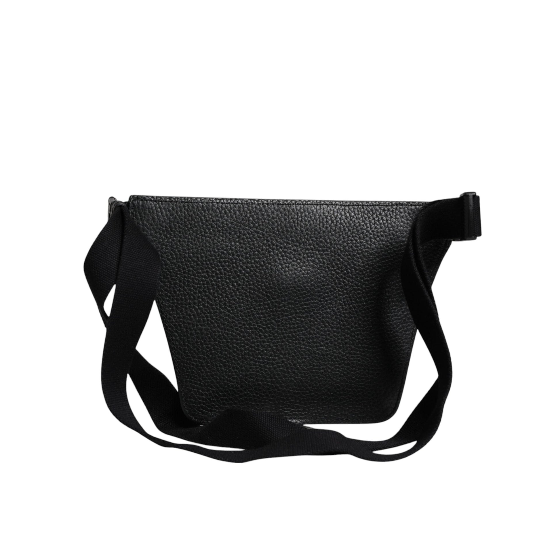 Dolce & Gabbana Black Calfskin Logo Plaque Belt Waist Men Fanny Pack Bag