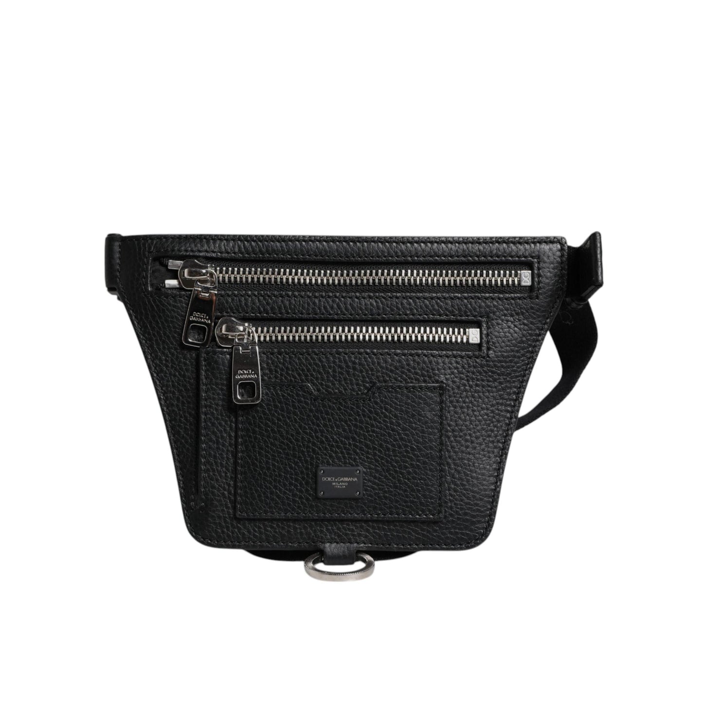 Dolce & Gabbana Black Calfskin Logo Plaque Belt Waist Men Fanny Pack Bag