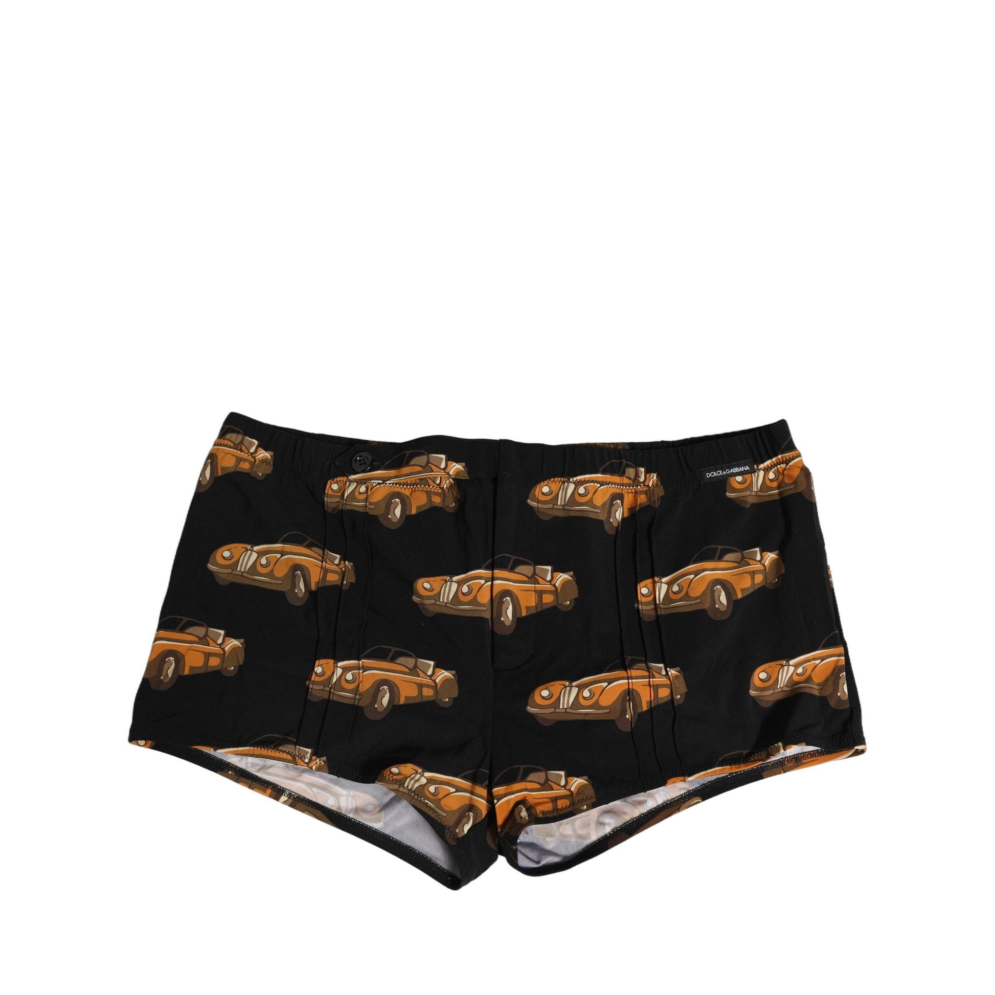 Dolce & Gabbana Black Car Print Swim Trunk Beachwear Swimwear