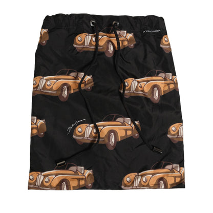 Dolce & Gabbana Black Car Print Swim Trunk Beachwear Swimwear