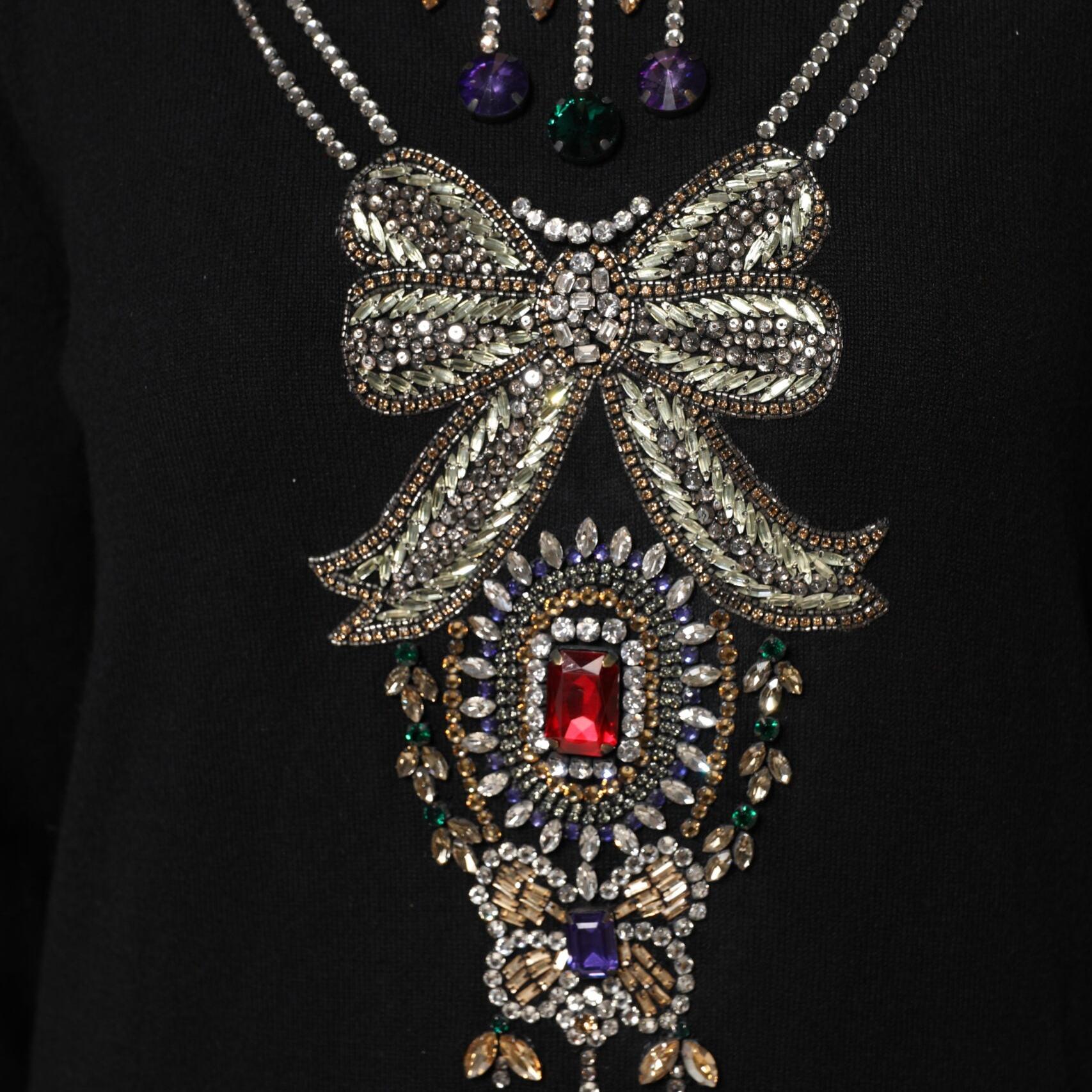 Dolce & Gabbana Black Cashmere Crystal Embellished Sweater