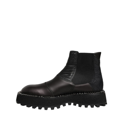 Dolce & Gabbana Black Chelsea Boots Leather Slip On Men Shoes