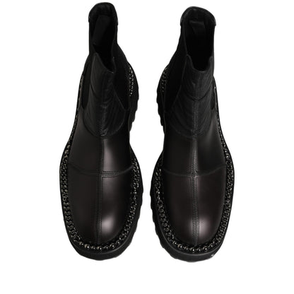 Dolce & Gabbana Black Chelsea Boots Leather Slip On Men Shoes