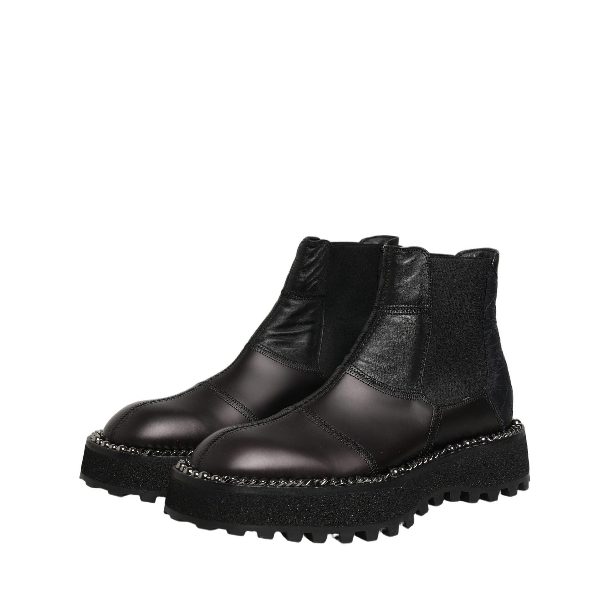 Dolce & Gabbana Black Chelsea Boots Leather Slip On Men Shoes