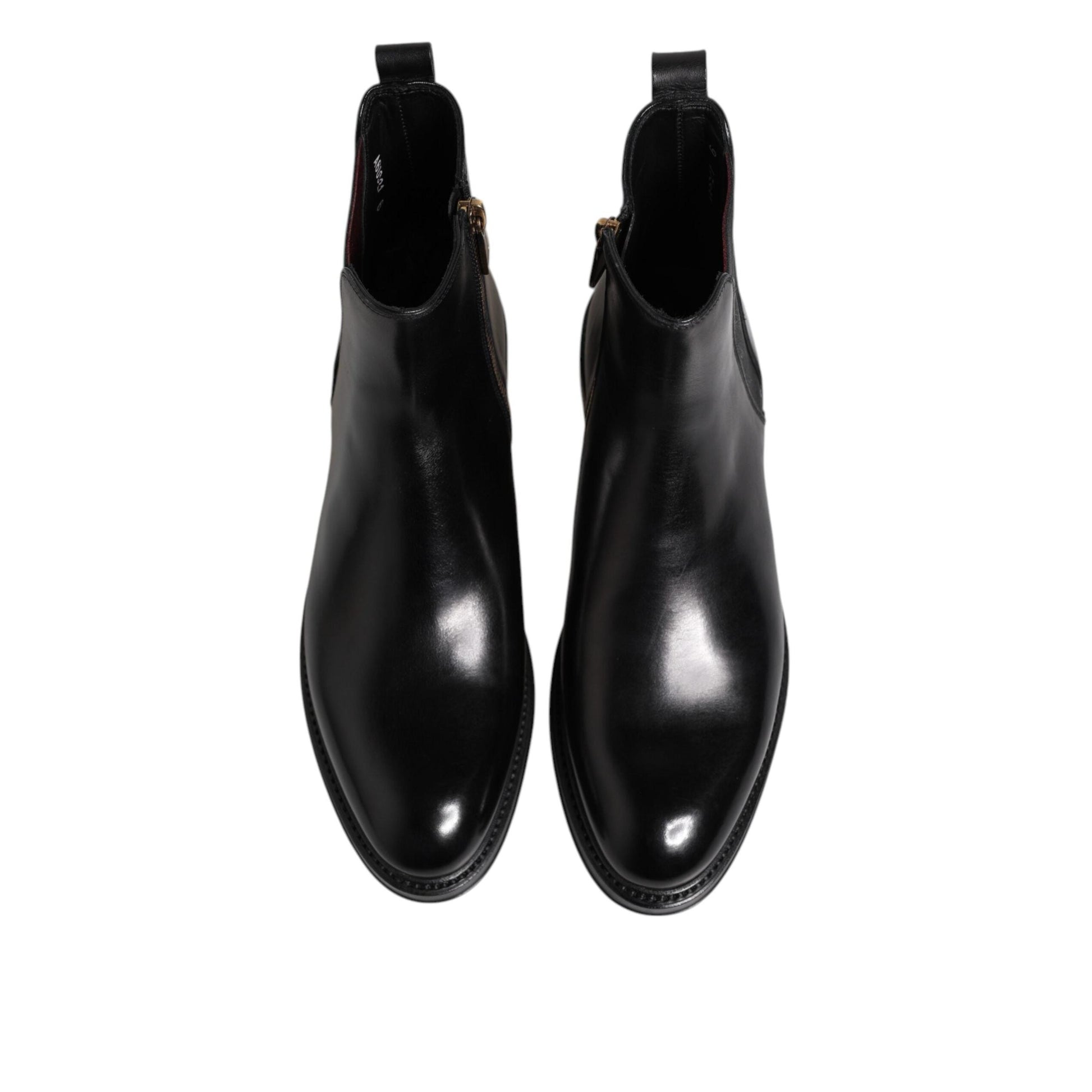 Dolce & Gabbana Black Chelsea Leather Mid Calf Boots Shoes