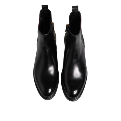 Dolce & Gabbana Black Chelsea Leather Mid Calf Boots Shoes