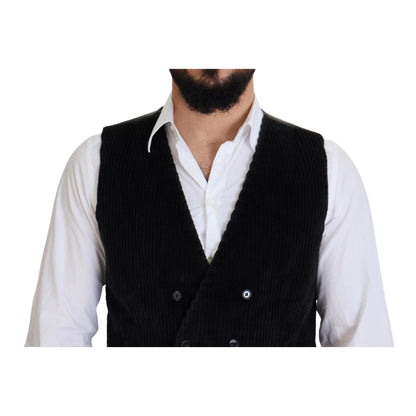 Dolce & Gabbana Black Cotton Double Breasted Waistcoat Vest