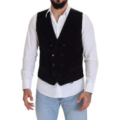 Dolce & Gabbana Black Cotton Double Breasted Waistcoat Vest
