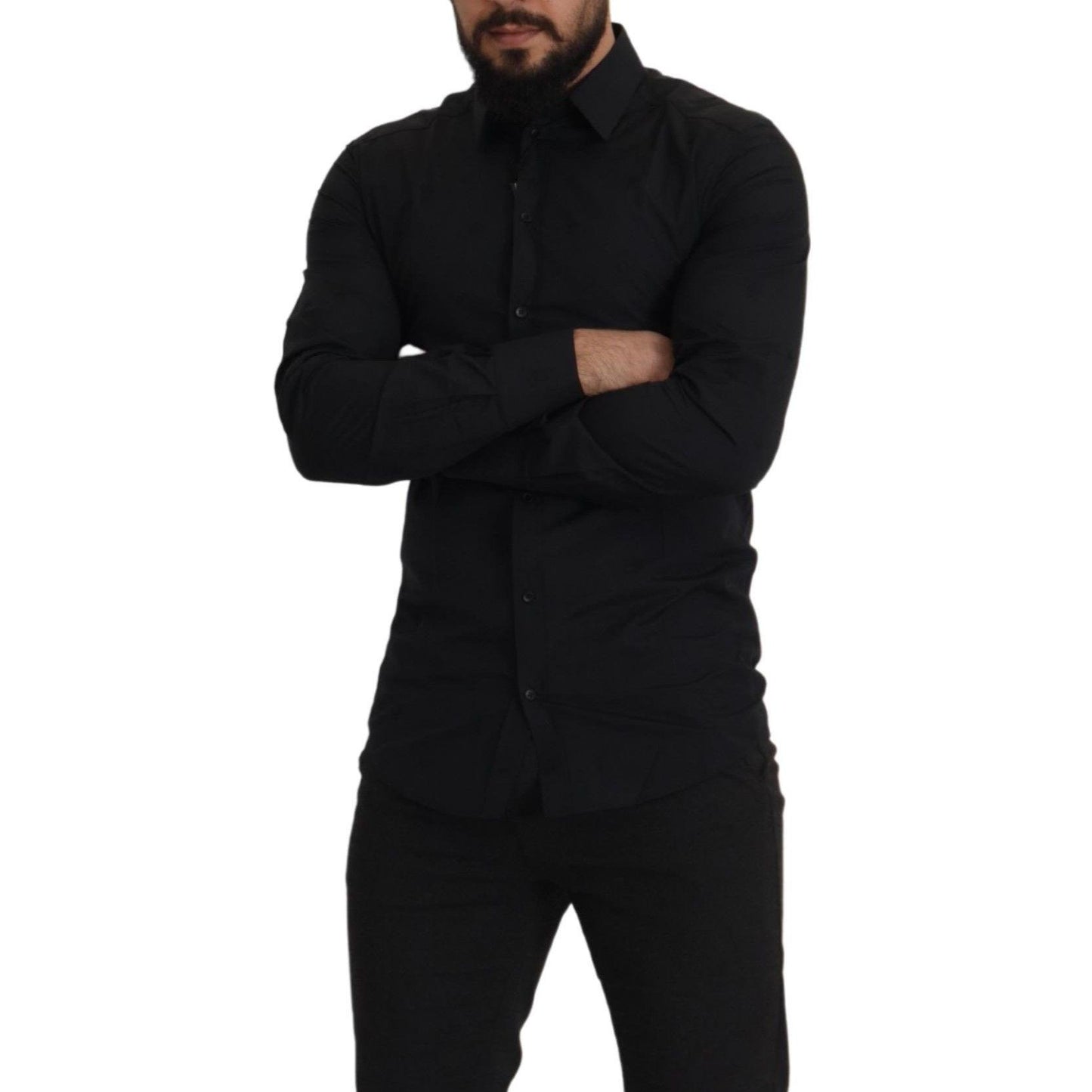 Dolce & Gabbana Black Cotton GOLD Slim Fit Dress Shirt