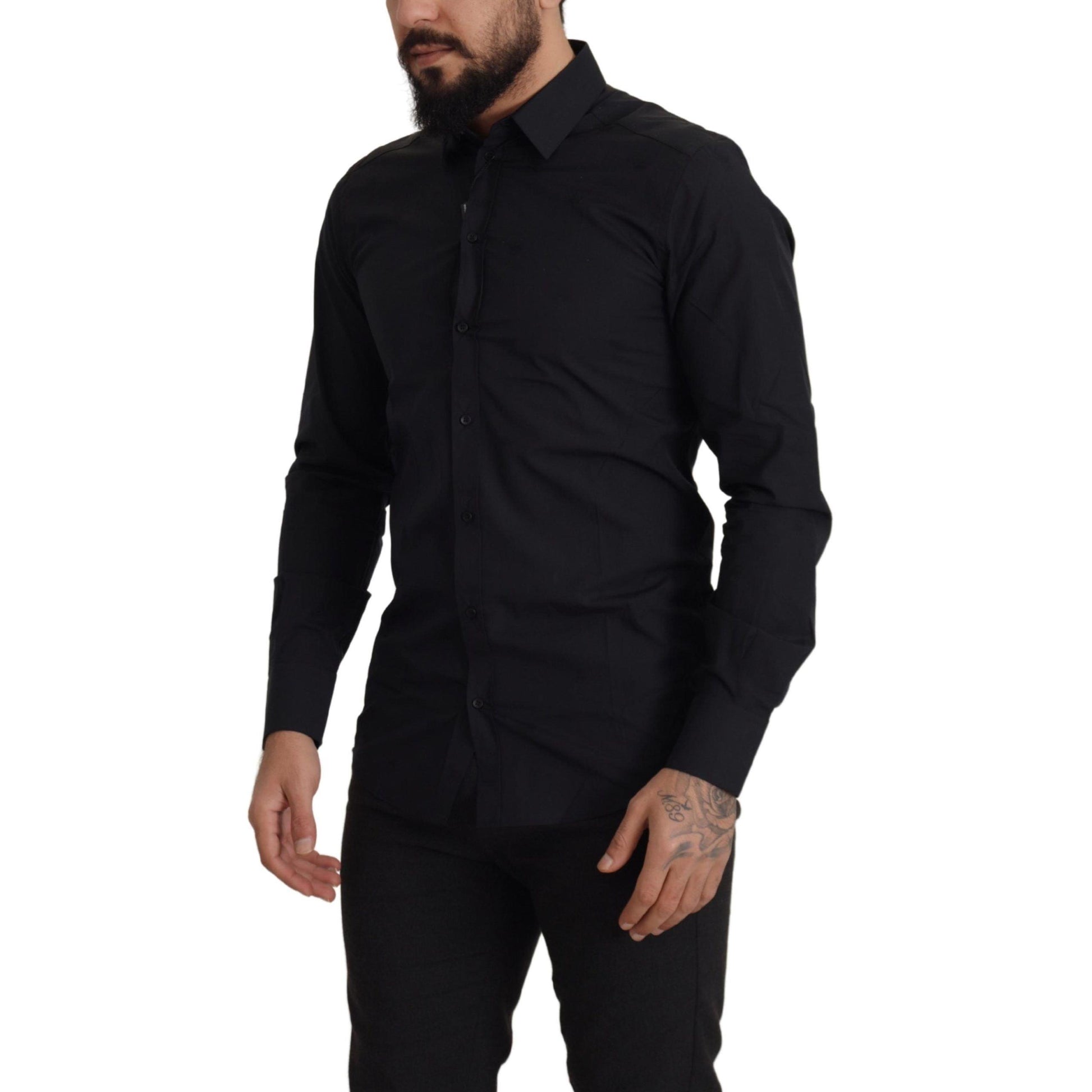 Dolce & Gabbana Black Cotton GOLD Slim Fit Dress Shirt