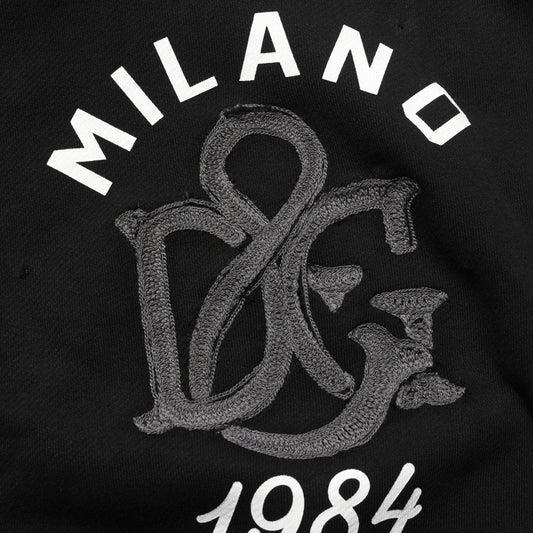 Dolce & Gabbana Black Cotton Milano1984 Print Hoodie Sweater