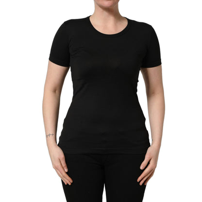 Dolce & Gabbana Black Cotton Round Neck Short Sleeve T-shirt