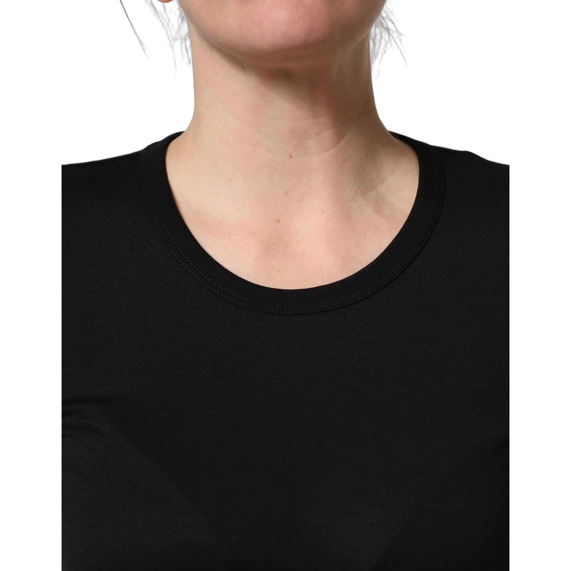 Dolce & Gabbana Black Cotton Round Neck Short Sleeve T-shirt