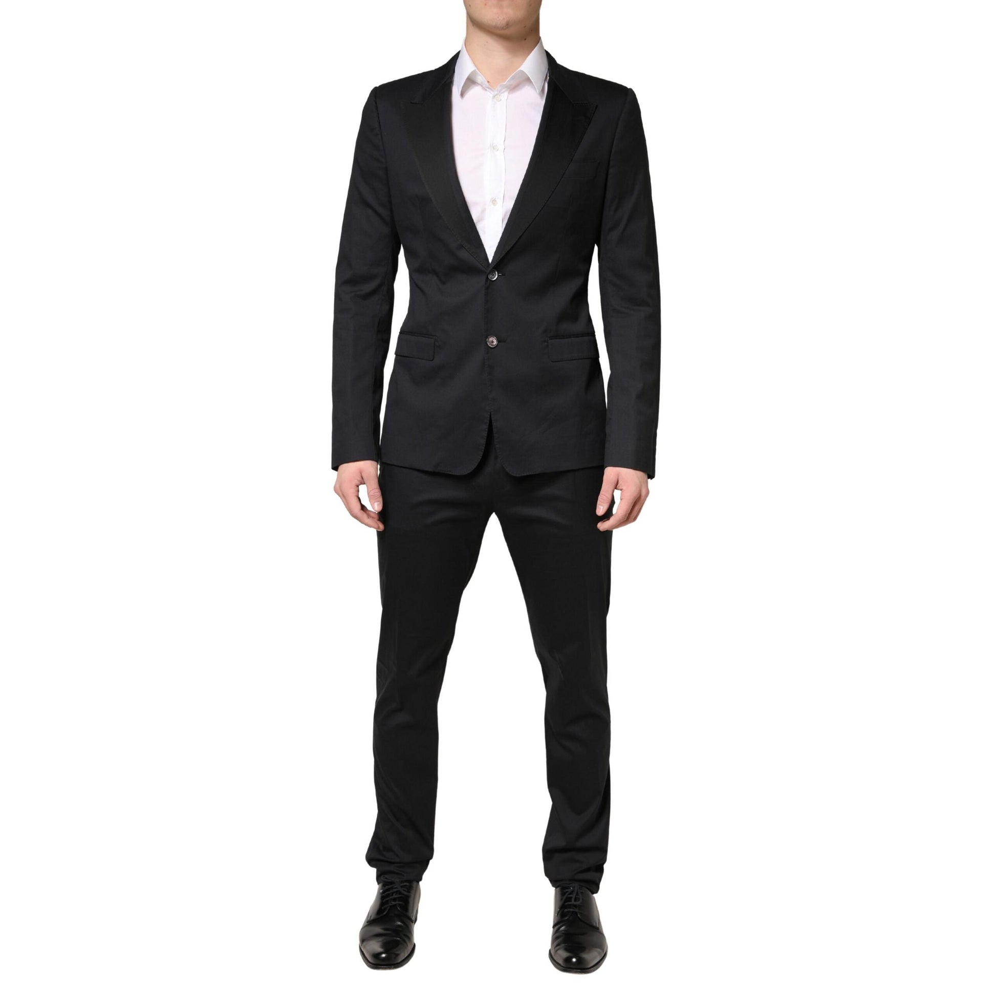 Dolce & Gabbana Black Cotton Single Breasted 2 Piece Suit