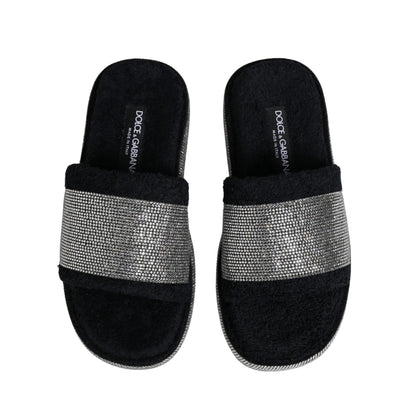 Dolce & Gabbana Black Crystal Embellished Platform Slides Shoes